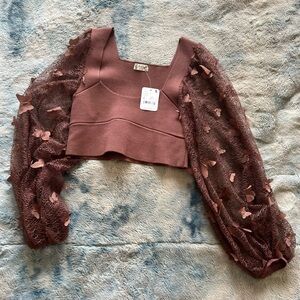 Free people cropped butterfly sleeve top, xs